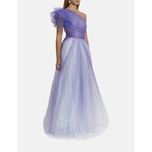 NEW Mac Duggal Royal Ombre Glitter Ruffle One-Shoulder Tulle Ballgown Size 6